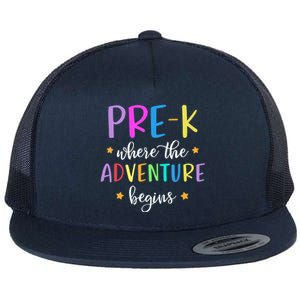 Pre-K Teacher Adventure Begins Teacher Preschool Flat Bill Trucker Hat