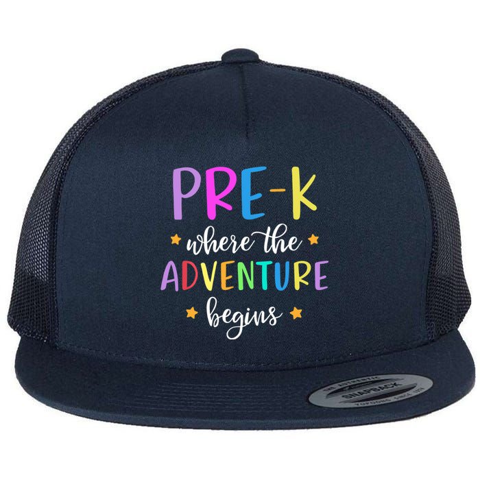 Pre-K Teacher Adventure Begins Teacher Preschool Flat Bill Trucker Hat