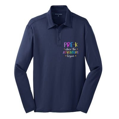 Pre-K Teacher Adventure Begins Teacher Preschool Silk Touch Performance Long Sleeve Polo