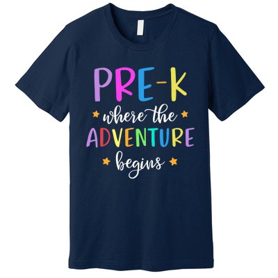 Pre-K Teacher Adventure Begins Teacher Preschool Premium T-Shirt