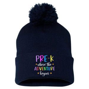 Pre-K Teacher Adventure Begins Teacher Preschool Pom Pom 12in Knit Beanie