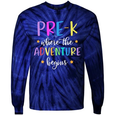 Pre-K Teacher Adventure Begins Teacher Preschool Tie-Dye Long Sleeve Shirt