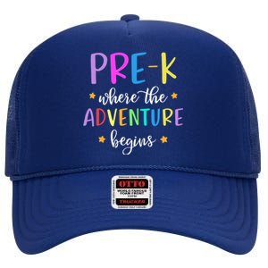 Pre-K Teacher Adventure Begins Teacher Preschool High Crown Mesh Back Trucker Hat