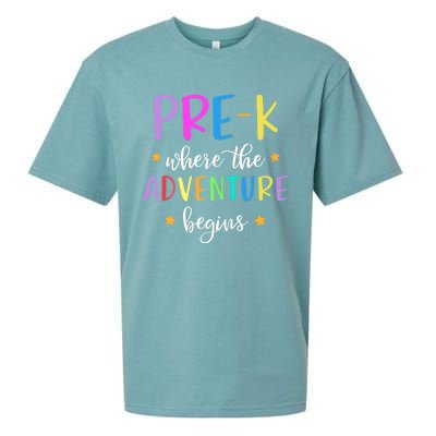 Pre-K Teacher Adventure Begins Teacher Preschool Sueded Cloud Jersey T-Shirt