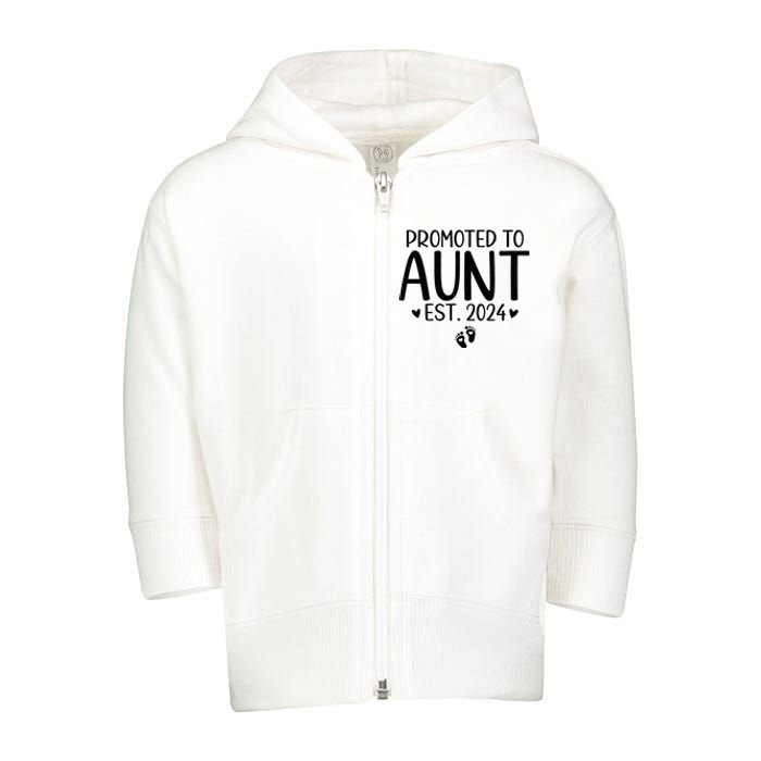 Promoted To Aunt 2024 First Time New Aunt Pregnancy Toddler Zip Fleece Hoodie