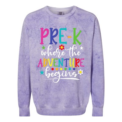 PreK Teacher Adventure Begins First Day Preschool Teachers Colorblast Crewneck Sweatshirt