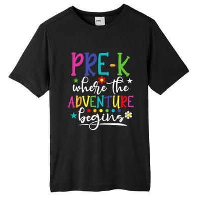 PreK Teacher Adventure Begins First Day Preschool Teachers Tall Fusion ChromaSoft Performance T-Shirt