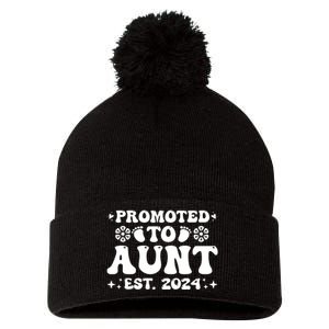 Promoted To Aunt Est. 2024 Pom Pom 12in Knit Beanie