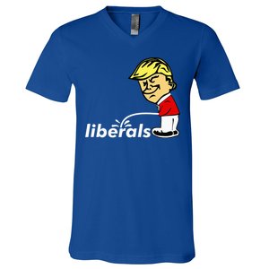 Pro Trump Anti Liberal Donald Trump Pissing On Liberals V-Neck T-Shirt