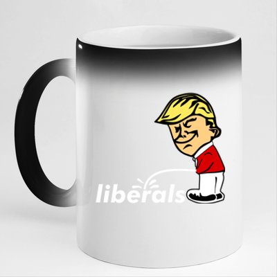 Pro Trump Anti Liberal Donald Trump Pissing On Liberals Gift Cool Gift 11oz Black Color Changing Mug