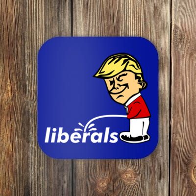 Pro Trump Anti Liberal Donald Trump Pissing On Liberals Gift Cool Gift Coaster