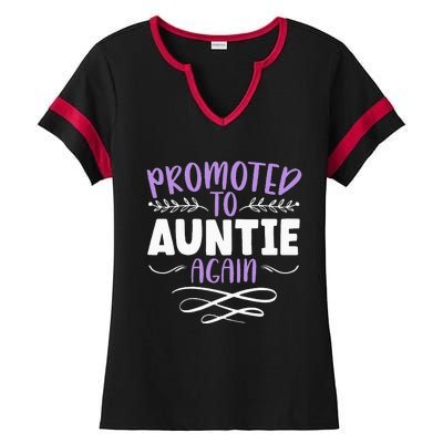 Promoted To Auntie Again Aunt Pregnancy Announcement Ladies Halftime Notch Neck Tee