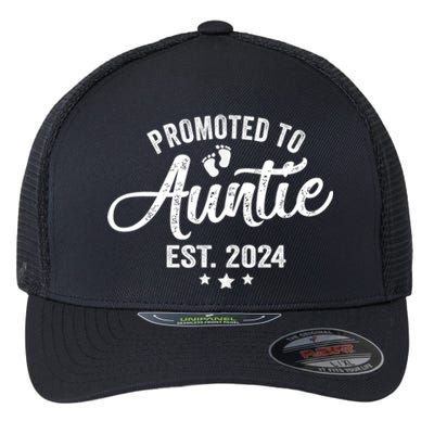 Promoted To Auntie Est 2024 Soon To Be New Aunt Baby Reveal Flexfit Unipanel Trucker Cap