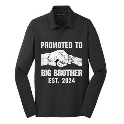 Promoted To Big Brother Est. 2024 New Big Brother Fist Bump Silk Touch Performance Long Sleeve Polo