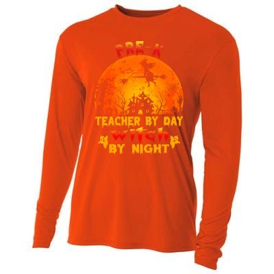 PreK Teacher By Day Witch By Night Costume Halloween Funny Gift Cooling Performance Long Sleeve Crew