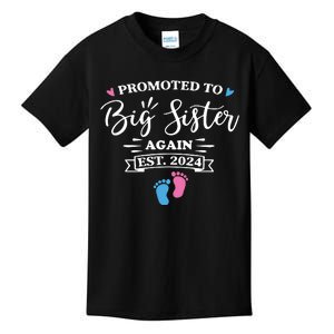 Promoted To Big Sister Again Est 2024 Pink Or Blue Sister Kids T-Shirt