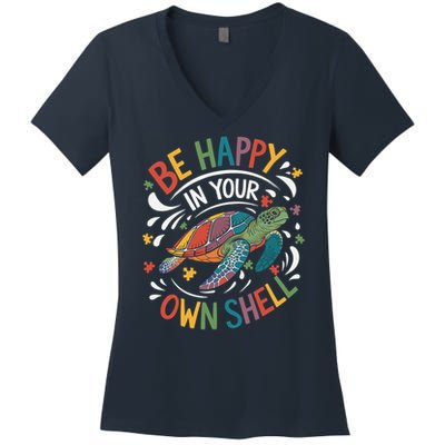 Puzzle Turtle Be Happy In Your Own Shell Autism Awareness  Women's V-Neck T-Shirt