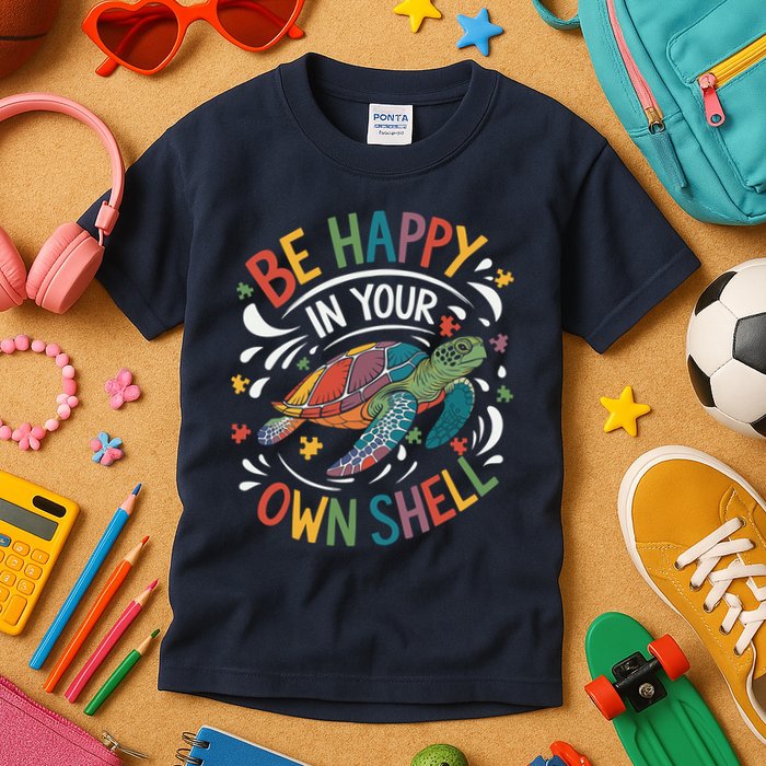 Puzzle Turtle Be Happy In Your Own Shell Autism Awareness  Kids T-Shirt