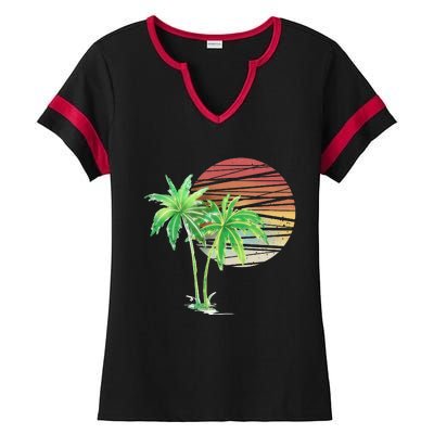 Palm Tree Beach Summer Vacation Holiday Island Ladies Halftime Notch Neck Tee