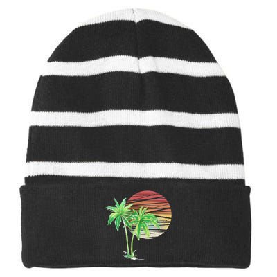 Palm Tree Beach Summer Vacation Holiday Island Striped Beanie with Solid Band