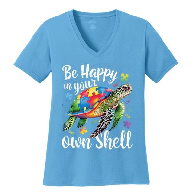 Puzzle Turtle Be Happy In Your Own Shell Autism Awareness Women's V-Neck T-Shirt