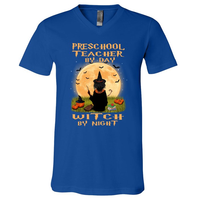 Preschool Teacher By Day Witch By Night Halloween Costume Cool Gift V-Neck T-Shirt