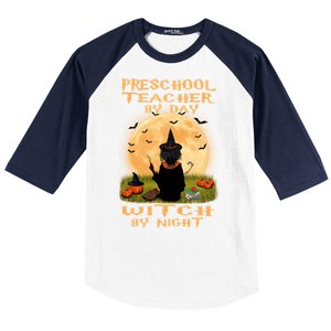 Preschool Teacher By Day Witch By Night Halloween Costume Cool Gift Baseball Sleeve Shirt