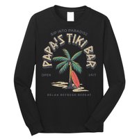 Papa's Tiki Bar Vintage Surfboard Dad Palm Tree Beach Funny Long Sleeve Shirt