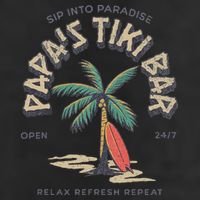 Papa's Tiki Bar Vintage Surfboard Dad Palm Tree Beach Funny Beanie