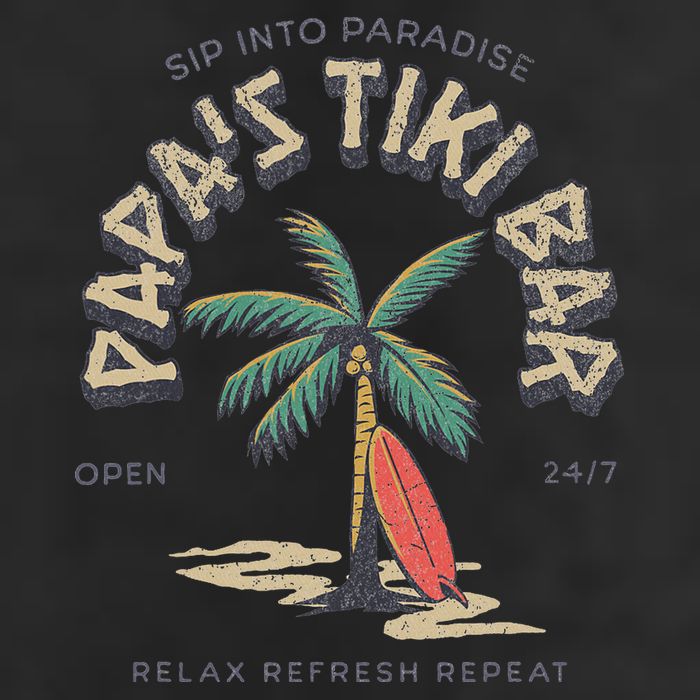 Papa's Tiki Bar Vintage Surfboard Dad Palm Tree Beach Funny Tumbler