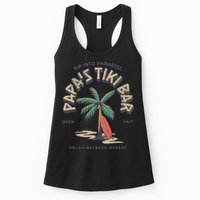 Papa's Tiki Bar Vintage Surfboard Dad Palm Tree Beach Funny Womens Tank Top