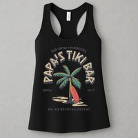 Papa's Tiki Bar Vintage Surfboard Dad Palm Tree Beach Funny Womens Tank Top