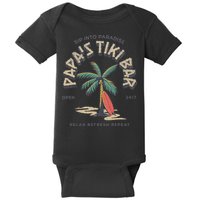 Papa's Tiki Bar Vintage Surfboard Dad Palm Tree Beach Funny Baby Bodysuit
