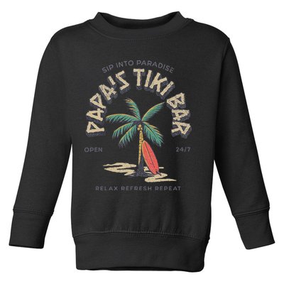 Papa's Tiki Bar Vintage Surfboard Dad Palm Tree Beach Funny Toddler Sweatshirt