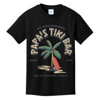 Papa's Tiki Bar Vintage Surfboard Dad Palm Tree Beach Funny Kids T-Shirt