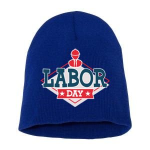 Proud To Be American Patriot Union Skilled Worker Labor Day Gift Short Acrylic Beanie