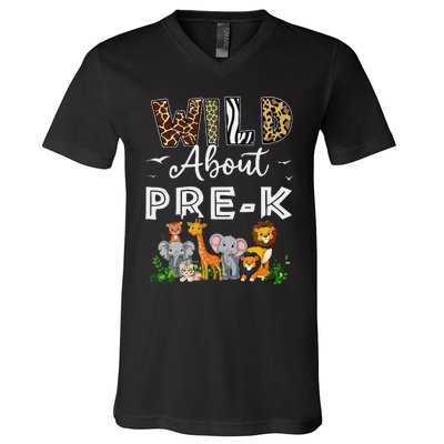 Prek Teacher Back To School Wild About Prek Gift V-Neck T-Shirt