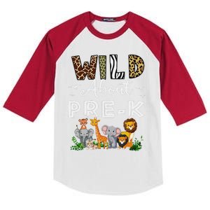 Prek Teacher Back To School Wild About Prek Gift Kids Colorblock Raglan Jersey