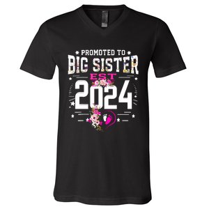 Promoted To Big Sister Est 2024 New Big Sister Mothers Day V-Neck T-Shirt