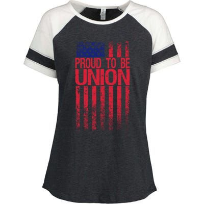 Proud To Be Union Workers Skilled Worker Us Flag Labor Day Cool Gift Enza Ladies Jersey Colorblock Tee