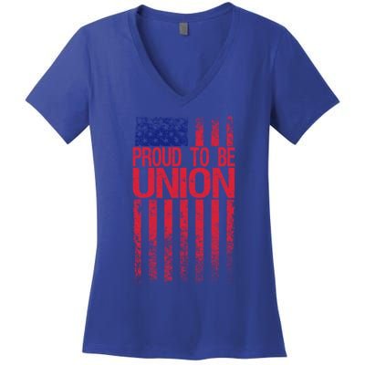 Proud To Be Union Workers Skilled Worker Us Flag Labor Day Cool Gift Women's V-Neck T-Shirt