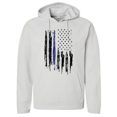 Police Thin Blue Line Flag Gift Crewneck Meaningful Gift Mens Performance Fleece Hoodie