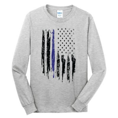 Police Thin Blue Line Flag Gift Crewneck Meaningful Gift Mens Tall Long Sleeve T-Shirt