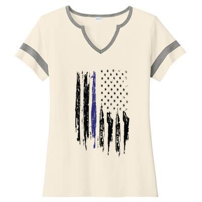 Police Thin Blue Line Flag Gift Crewneck Meaningful Gift Mens Ladies Halftime Notch Neck Tee