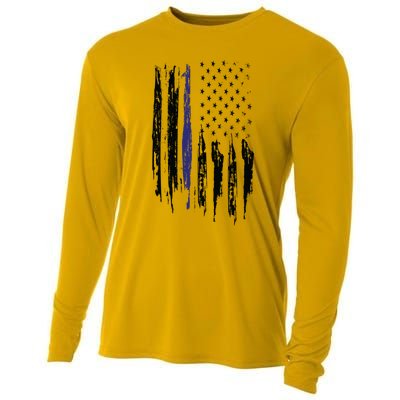 Police Thin Blue Line Flag Gift Crewneck Meaningful Gift Mens Cooling Performance Long Sleeve Crew