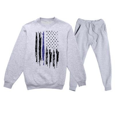 Police Thin Blue Line Flag Gift Crewneck Meaningful Gift Mens Premium Crewneck Sweatsuit Set