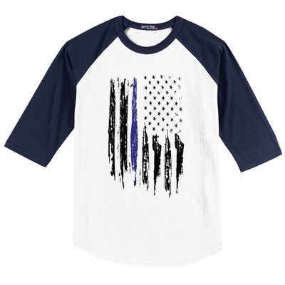 Police Thin Blue Line Flag Gift Crewneck Meaningful Gift Mens Baseball Sleeve Shirt