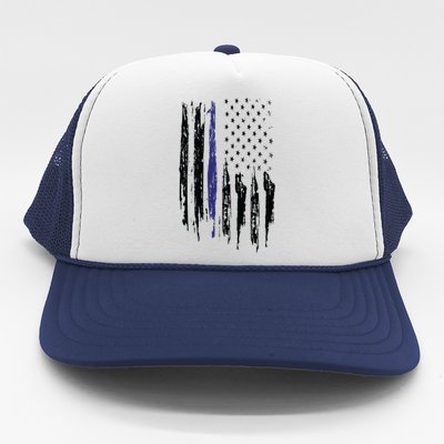 Police Thin Blue Line Flag Gift Crewneck Meaningful Gift Mens Trucker Hat