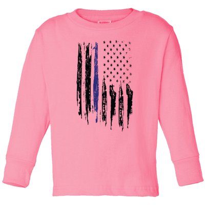 Police Thin Blue Line Flag Gift Crewneck Meaningful Gift Mens Toddler Long Sleeve Shirt