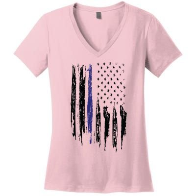 Police Thin Blue Line Flag Gift Crewneck Meaningful Gift Mens Women's V-Neck T-Shirt